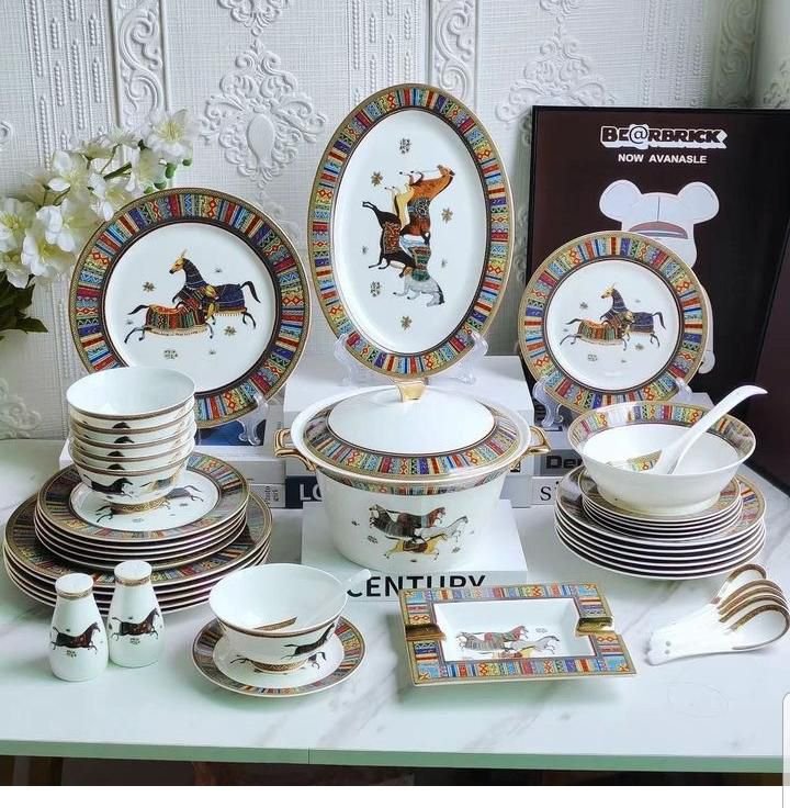 Hermes horses Dinner set of 58 pieces for 6 people - Hermes Dinner set | Aleppo Gift UAE